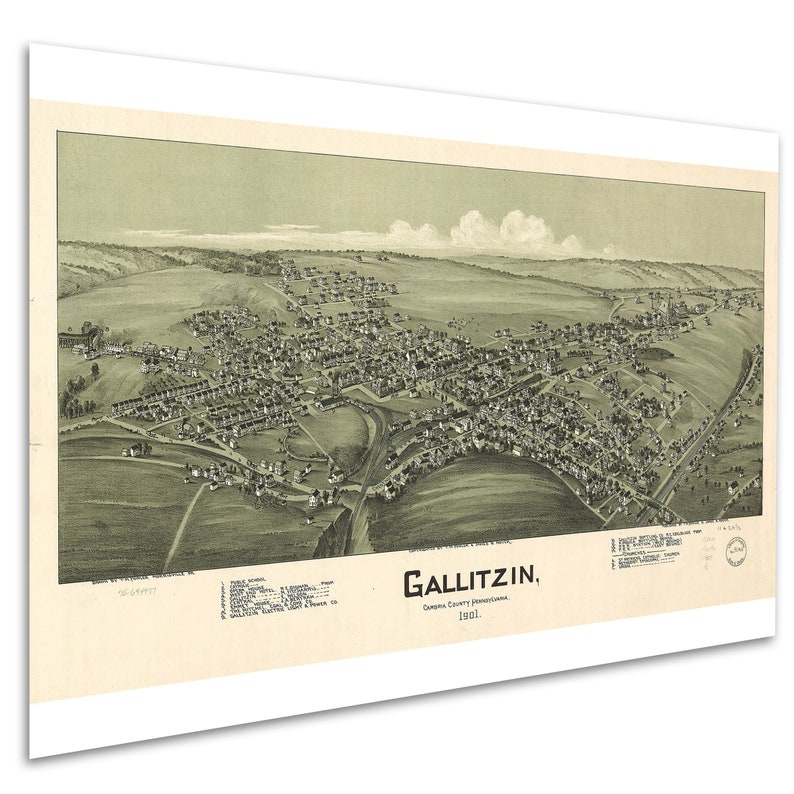 Map of Gallitzin PA Antique Map Pictorial or Birdseye Map Etsy