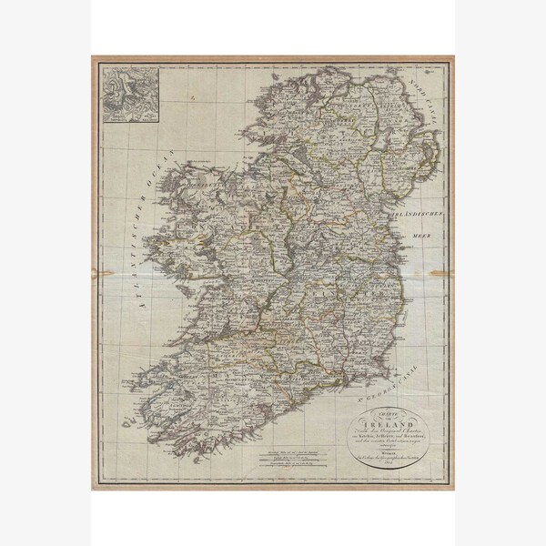 Ireland; Stunning Historic Cartography; 1804 Jeffreys and Kitchin Map - Teak Wood Magnetic Hanger Frame Optional