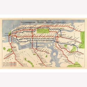 New York Subway Vintage 1924 Map; Interborough Rapid Transit -  Teak Wood Magnetic Hanger Frame Optional