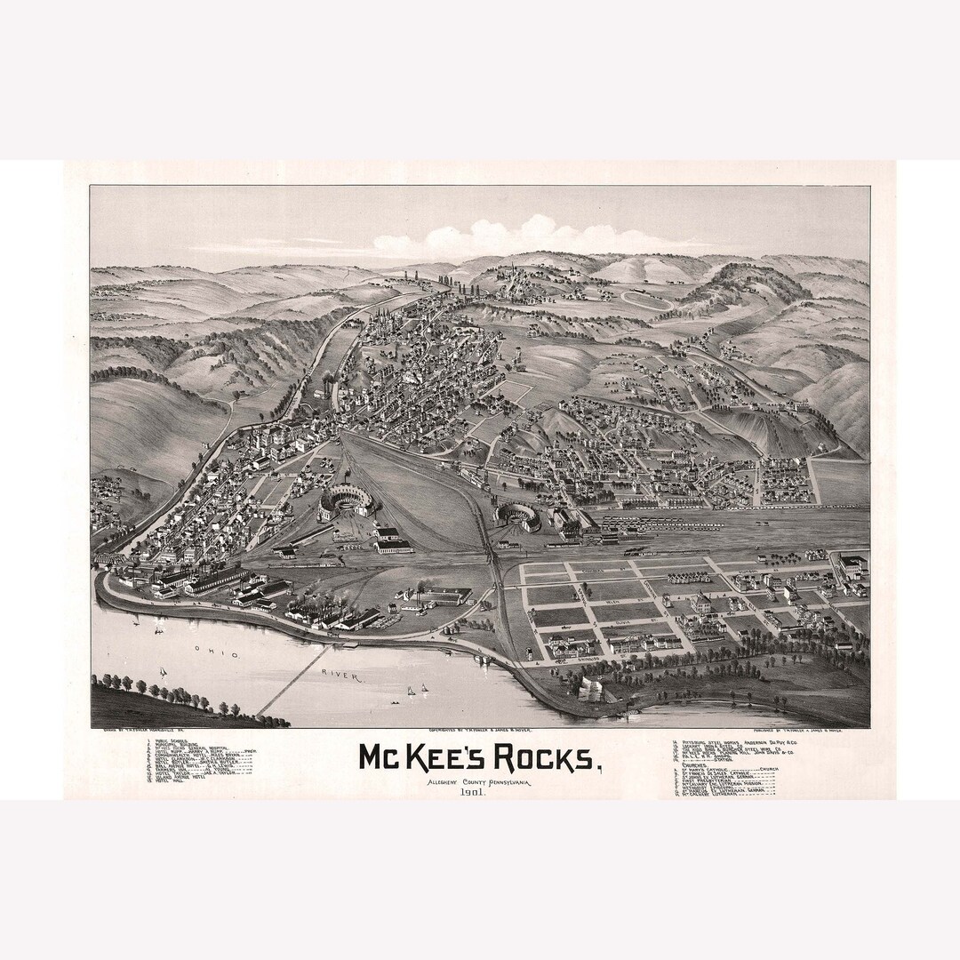Mckees Rocks Allegheny County Pennsylvania. Antique Birdseye Etsy