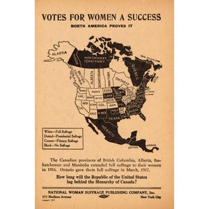 1917 National Woman Suffrage Movement Success Map Poster