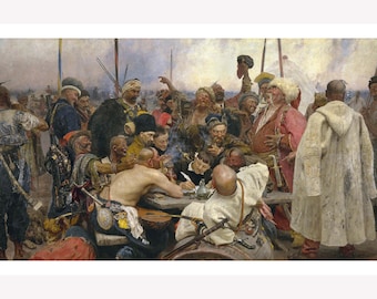 Ilja Jefimowitsch Repin; Reply of the Zaporozhian Cossacks; 1891; Giclee -  Teak Wood Magnetic Hanger Frame Optional
