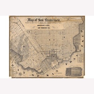 Antique Map of San Francisco 1852 Custom Printed to Order -  Teak Wood Magnetic Hanger Frame Optional