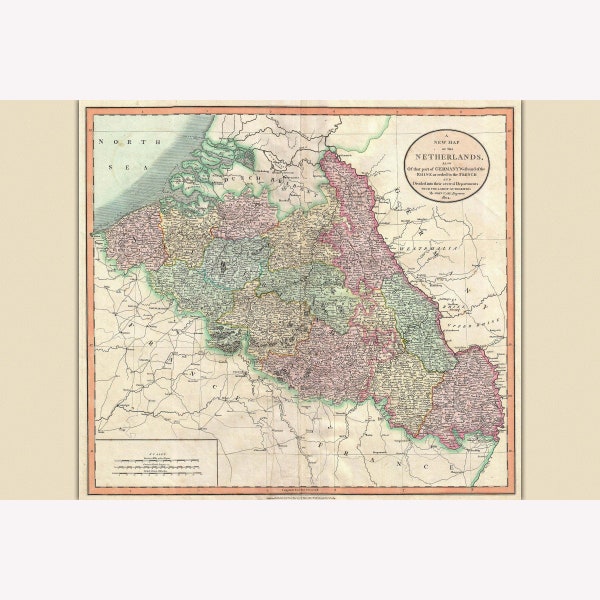 Belgium & Luxembourg; Antique Map by John Cary 1804 -  Teak Wood Magnetic Hanger Frame Optional