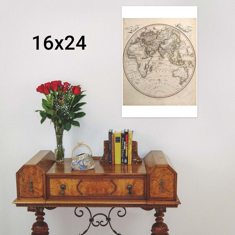 Eastern Hemisphere Lovely Antique Vintage Cartography by Daniel Lizars, 1842 Teak Wood Magnetic Hanger Frame Optional image 5