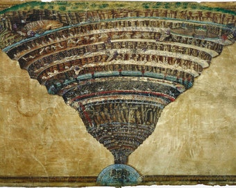 Divine Comedy; Sandro Botticelli; Illustration ca.1485; Giclee Print -  Teak Wood Magnetic Hanger Frame Optional