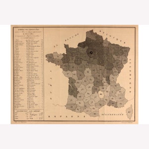 Origin of Prostitutes in Paris, Choropleth Map, Chatelet & Jean-Baptist 1836 -  Teak Wood Magnetic Hanger Frame Optional