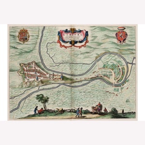 Limburg Belgium; Antique Map by Joan Blaeu, 1649 -  Teak Wood Magnetic Hanger Frame Optional