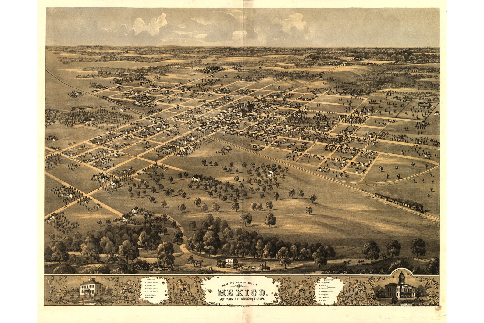 Map of Mexico Missouri Antique Map Pictorial or Birdseye Etsy