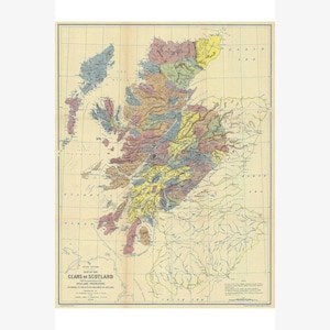 Clans of Scotland Historical Map | Clan Locations & Landowners 1587-1594 | Published 1899 - Teak Wood Magnetic Hanger Frame Optional