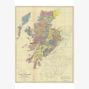 Clans of Scotland Historical Map | Clan Locations & Landowners 1587-1594 | Published 1899 - Teak Wood Magnetic Hanger Frame Optional