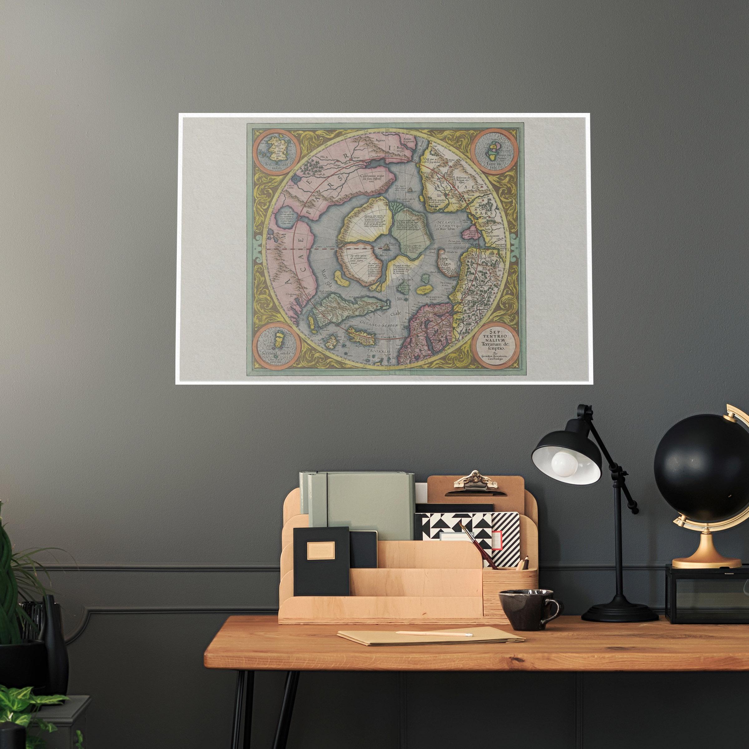 Mercator's 1606 Arctic and North Pole Exploration Map Reproduction