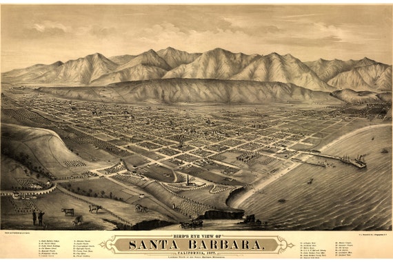 16x24 Santa Barbara California 1898 Historic Panoramic Town Map