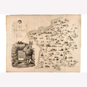 Tourcaty Carte Gastronomique de France, 1809; Antique Map Reprint -  Teak Wood Magnetic Hanger Frame Optional