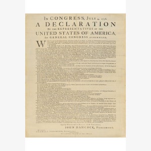 The United States Declaration of Independence; Version Printed in 1776 - Teak Wood Magnetic Hanger Frame Optional