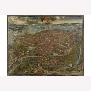Map of Ghent, Belgium; Antique Map; Historical Pictorial Map; 1534 -  Teak Wood Magnetic Hanger Frame Optional