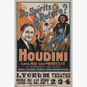 Harry Houdini Magic Show Poster - Lyceum Theater - Patterson, New Jersey - 1926 - Teak Wood Magnetic Hanger Frame Optional