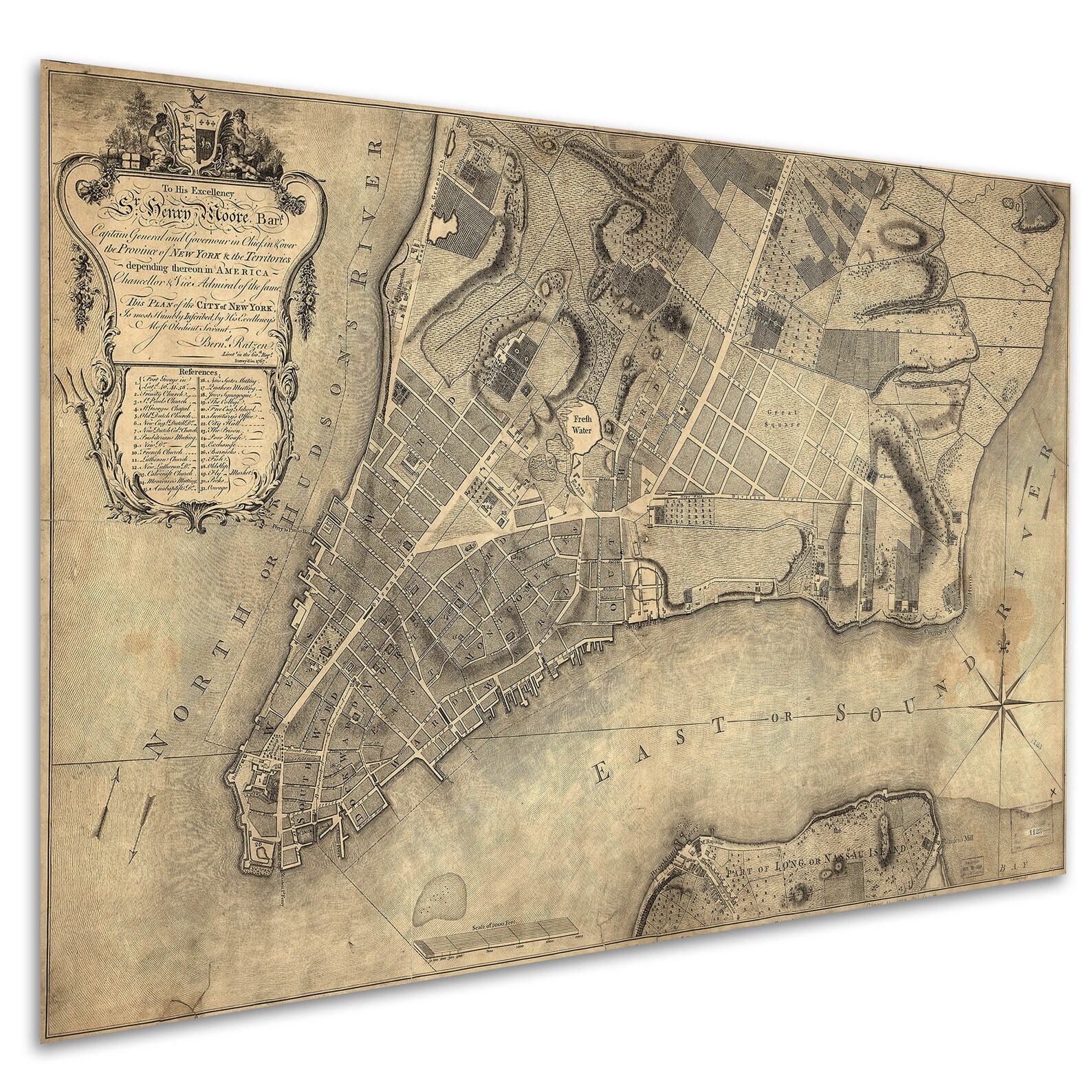 Map of Lower Manhattan, New York City; Antique Map by Ratzer & Kitchin ...