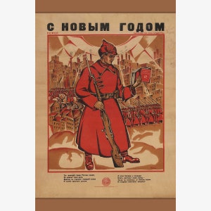 Bolshevik Poster Antique Russian Poster ca. 1918 Fine Reproduction Teak Wood Magnetic Hanger Frame Optional image 1