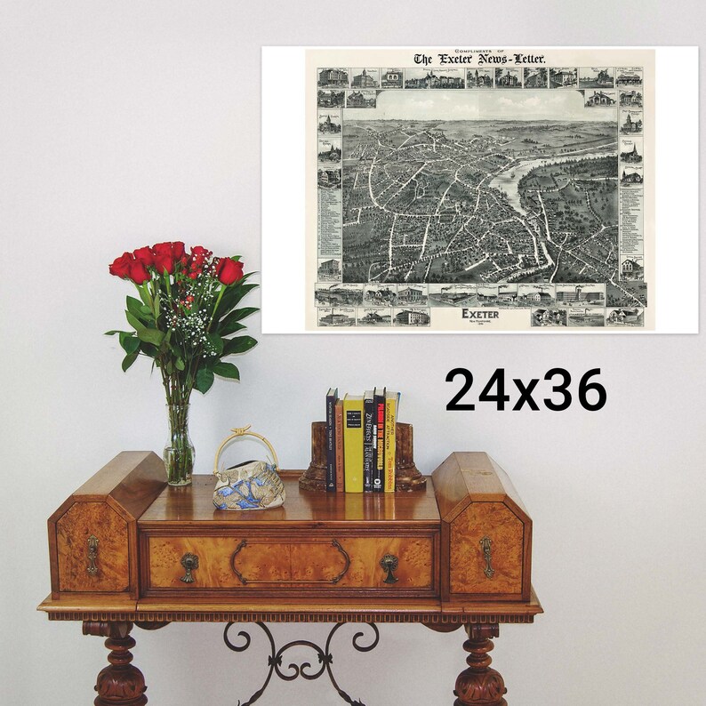 Exeter, New Hampshire. Antique Birdseye Map; 1896 - Etsy