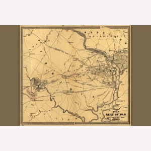 Loudon VA & Maryland; Antique Civil War Map; The Seat of War -  Teak Wood Magnetic Hanger Frame Optional