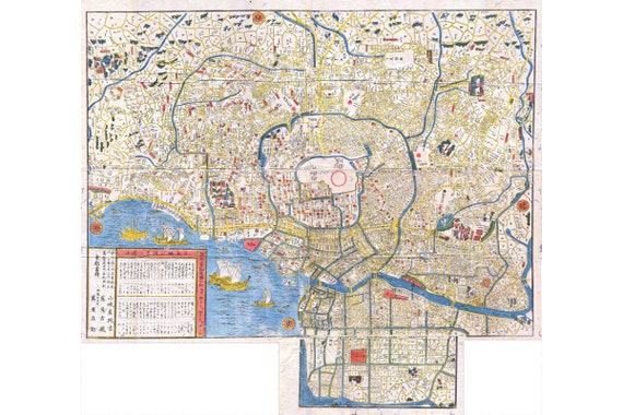 Vintage Map of Tokyo From 1849 Print Poster Gift Old Ancient Historic Japan
