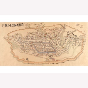 Battle of Tianjin; Antique Map; 1899 -  Teak Wood Magnetic Hanger Frame Optional