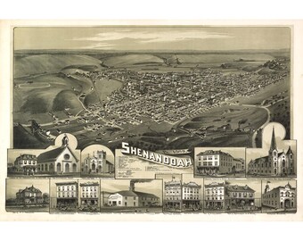 1899 Detailed Bird's Eye View Map of Shenandoah Pennsylvania