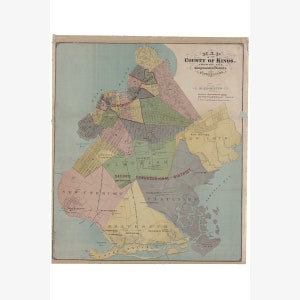 Puede incluir: Un mapa vintage del condado de Kings, Nueva York, que muestra los distritos del Congreso. El mapa está codificado por colores e incluye los nombres de varios vecindarios, incluidos Flatbush, New Utrecht y Gravesend.