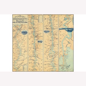 Map of Mississippi Valley Fortifications, 1863; Antique Civil War Map -  Teak Wood Magnetic Hanger Frame Optional