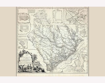 Province of South Carolina, Historic Map by James Cook 1773 -  Teak Wood Magnetic Hanger Frame Optional