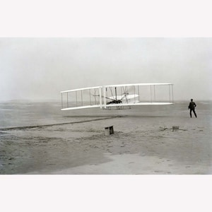 Wright Brothers; First Flight, Kitty Hawk; Custom Printed Photo Poster -  Teak Wood Magnetic Hanger Frame Optional
