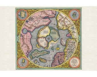 Mercator’s 1606 Arctic and North Pole Exploration Map Reproduction