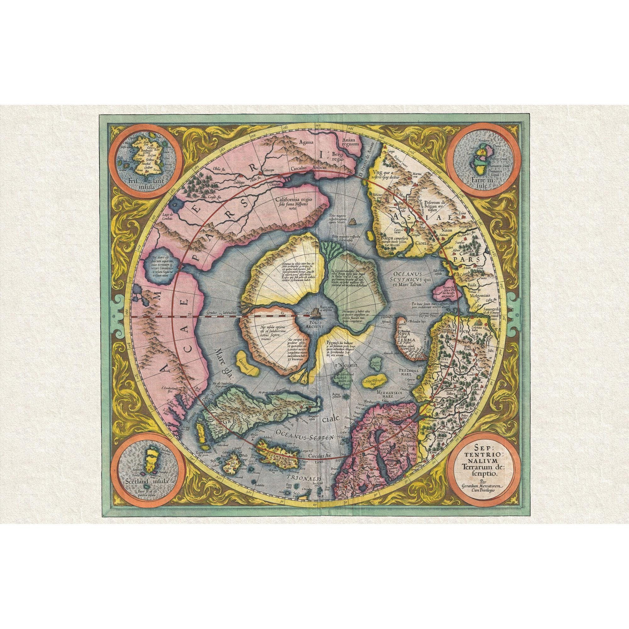 V12 WORLD MAP POLO 地図柄ポロ 新品タグ付 Mercator's 1606 Arctic and North Pole Exploration Map Reproduction