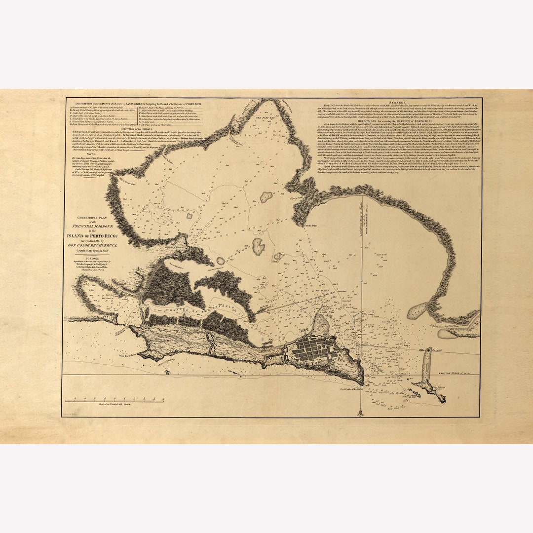 Map of San Juan Puerto Rico; Antique Map; Spanish; Madrid, 1794 - Teak ...