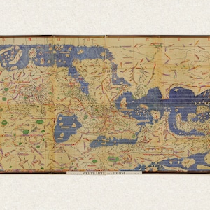 Muhammad al Idrisi Map of The Tabula Rogeriana; 1154 Reproduction -  Teak Wood Magnetic Hanger Frame Optional