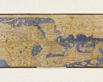 Muhammad al Idrisi Map of The Tabula Rogeriana; 1154 Reproduction -  Teak Wood Magnetic Hanger Frame Optional