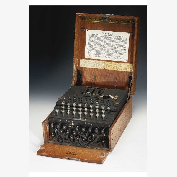 Enigma Machine WWII Encryption Device Custom Printed Photograph - Teak Wood Magnetic Hanger Frame Optional