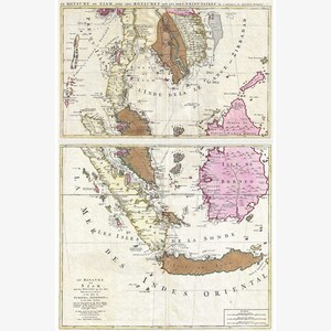 Map of Singapore Thailand Siam Malaysia Sumatra Borneo; Antique Map 1710 - Teak Wood Magnetic Hanger Frame Optional