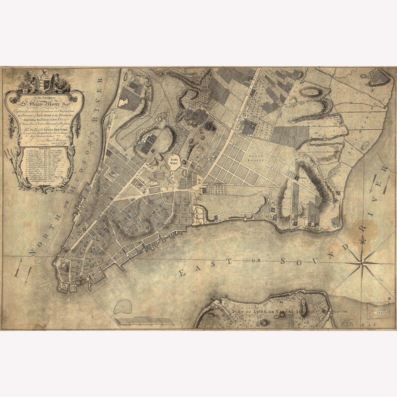 Map of Lower Manhattan, New York City; Antique Map by Ratzer & Kitchin ...