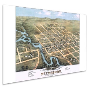 Map of Reedsburg, Wisconsin 1874; Antique Birdseye Map; Custom Printed ...