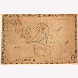 Territories of North American Indian Tribes, Antique Map, 1892 -  Teak Wood Magnetic Hanger Frame Optional