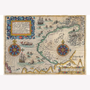 Map of Nova Zembla & The Northeast Passage; Antique Map, 1601 -  Teak Wood Magnetic Hanger Frame Optional