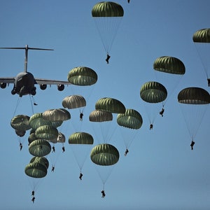 Paratroopers, US Army 82nd Airborne Division; Custom Photo Poster -  Teak Wood Magnetic Hanger Frame Optional