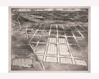 Brookland, Washington, DC; Barnes & Weaver's addition Antique Birdseye Map; 1895 -  Teak Wood Magnetic Hanger Frame Optional