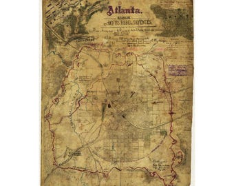 1864 Atlanta Map Featuring Rebel Defenses and Macon & Western Railroad