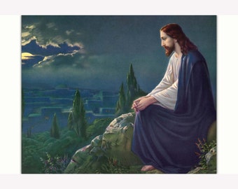 Giovanni (Josef Untersberger); Christ on the Mount of Olives -  Teak Wood Magnetic Hanger Frame Optional