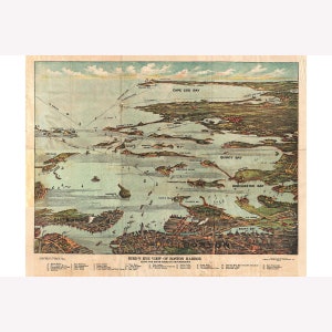 Boston Harbor from Boston to Cape Cod and Provincetown; 1899 View Map -  Teak Wood Magnetic Hanger Frame Optional