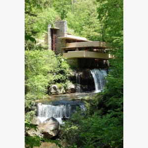 Frank Lloyd Wright&#39;s Fallingwater; Fine Custom Printed Photograph - Teak Wood Magnetic Hanger Frame Optional
