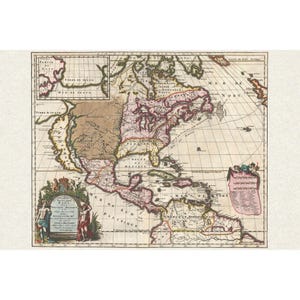1698 Friar Hennepin Map Depicting North America from Equator to Arctic